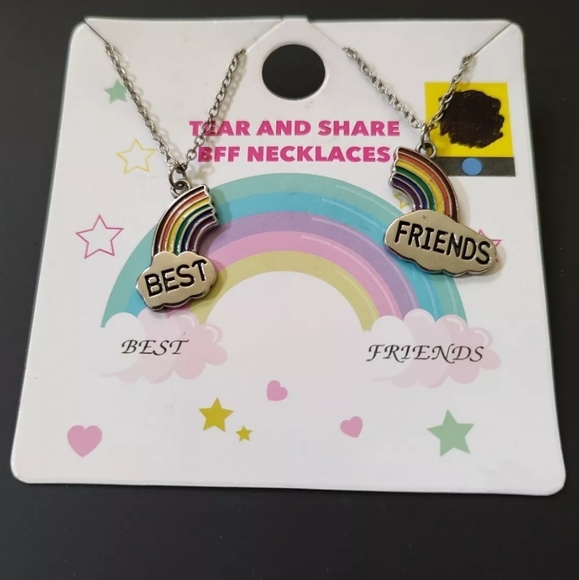 Tear & Share BFF Charm Necklace Best Friend 15"-17" Broken Rainbow Multicolored - Picture 2 of 5